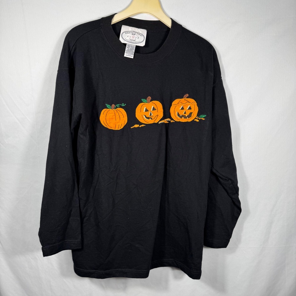 Vintage Eagles Eye Collectibles Halloween Pumpkin Embroidered Long Sleeve Top L